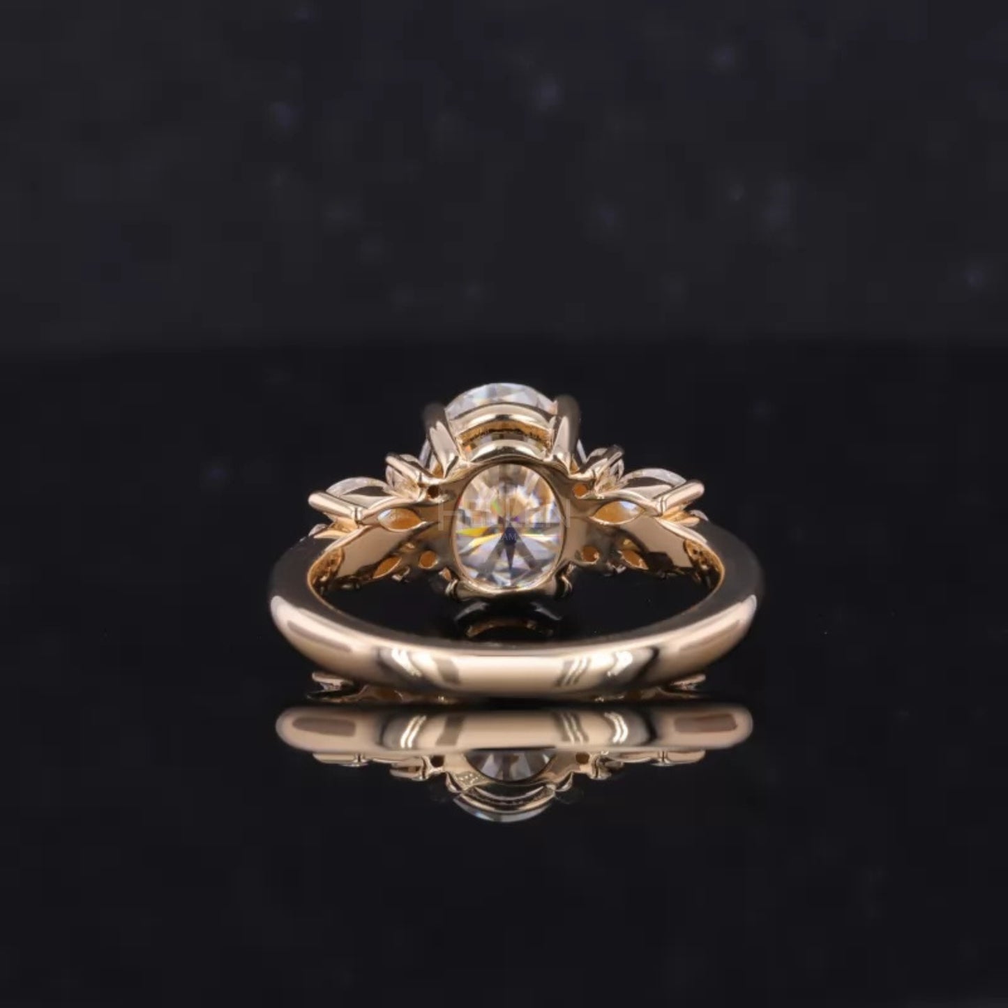Oval Cut Solitaire with Marquis & Round Side Stone Natural Ring