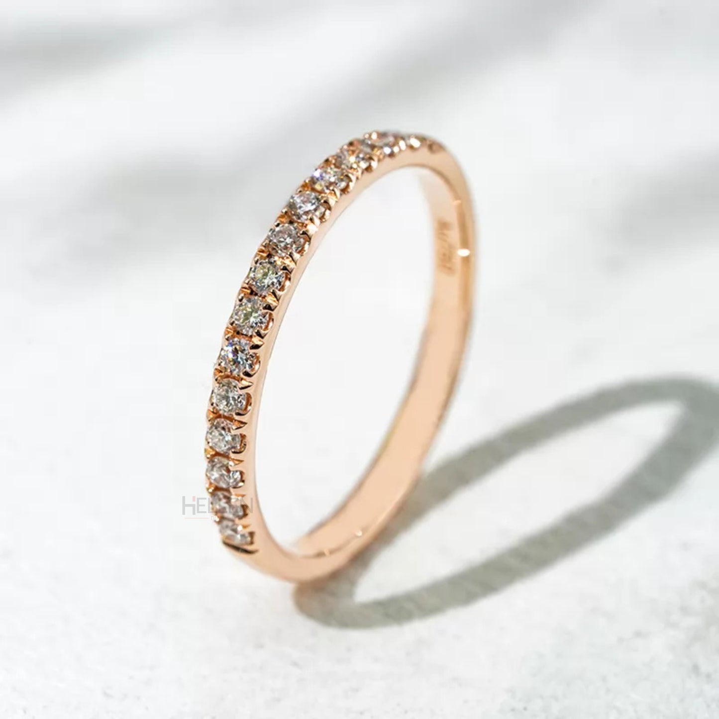 Round Cut Micro Pave Half Eternity Wedding Ring