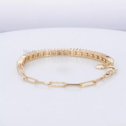 Baguette Moissanite Tennis & Paper Clip Italian Chain Bracelet