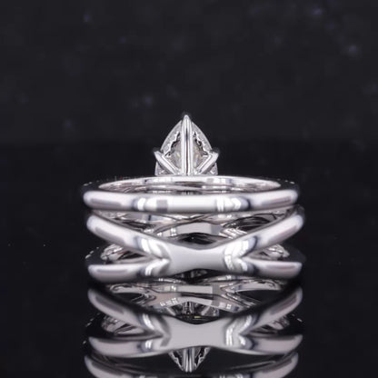 Marquis Solitaire Crossed Shank Ring with Stackable Eternity Band