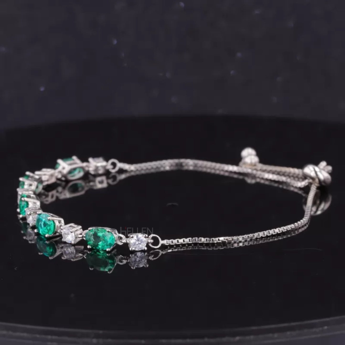 Green Oval Gemstone & Round Moissanite Loose Bracelet