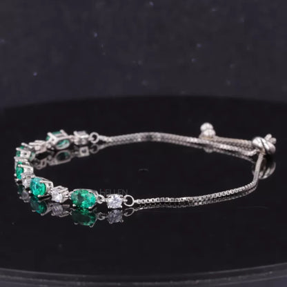 Green Oval Gemstone & Round Moissanite Loose Bracelet