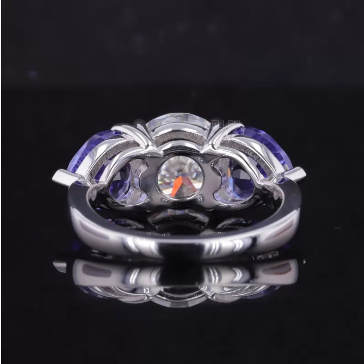 Round and Blue Heart Cut Moissanite Engagement Ring