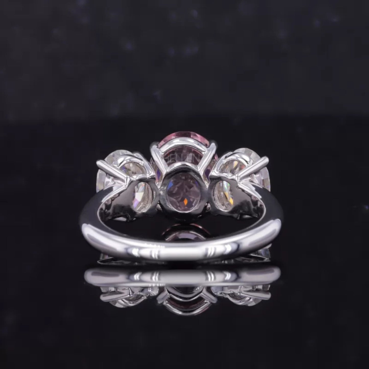 3 Stone Pink Oval Cut Moissanite Ring – 925 Sterling Silver