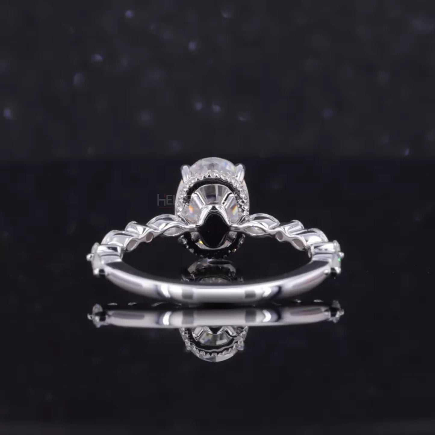 Oval Cut Solitaire with Marquise & Round Moissanite Hidden Halo Ring