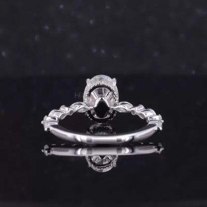 Oval Cut Solitaire with Marquise & Round Moissanite Hidden Halo Ring
