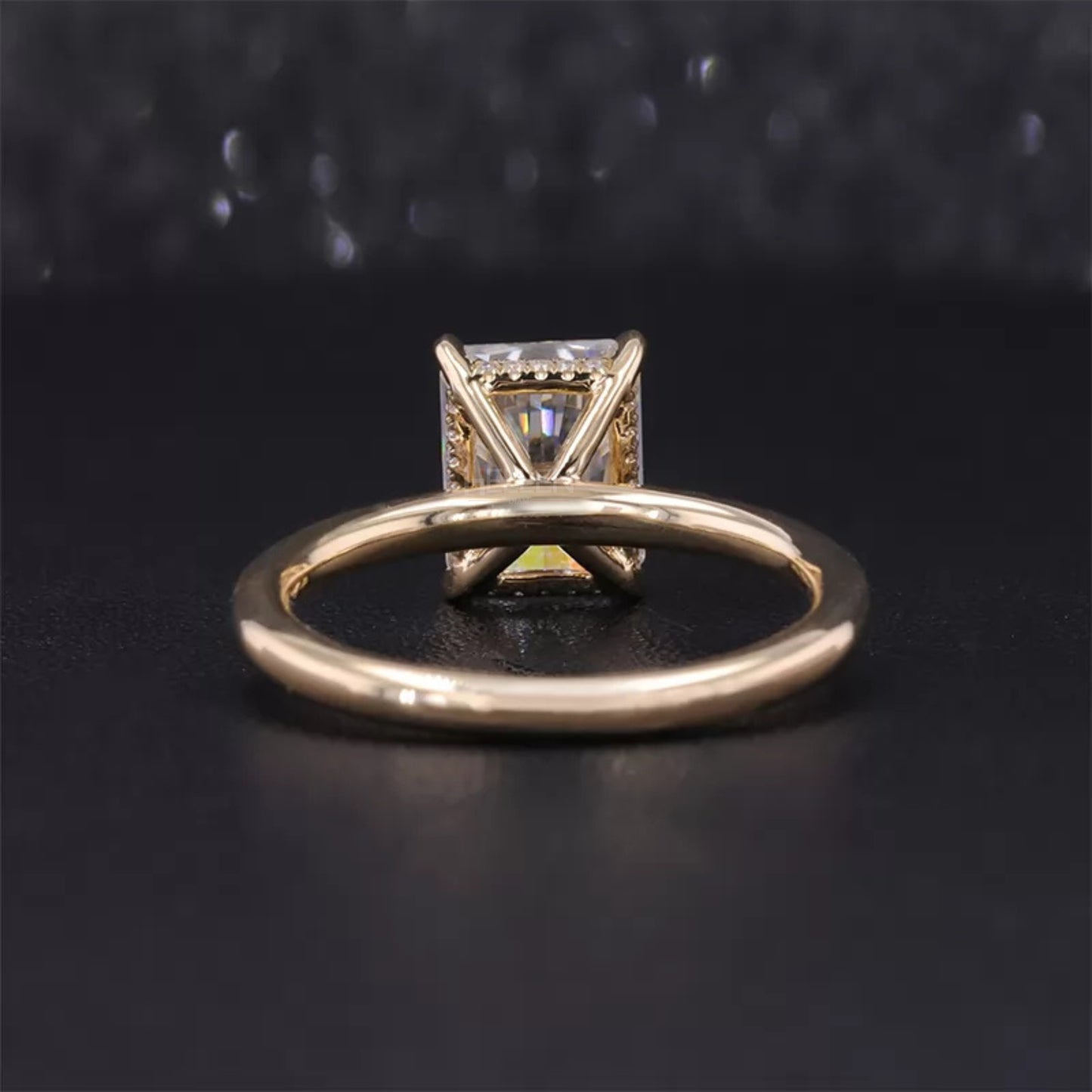 Radiant Cut Moissanite Solitaire Ring with Pave Diamond Shank