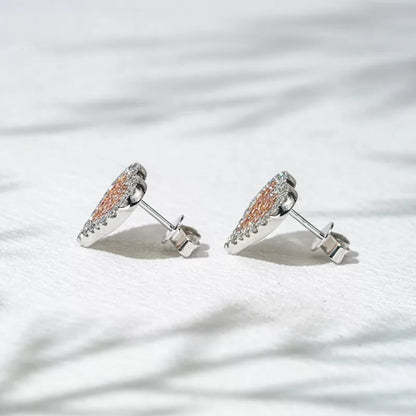 Pink Gemstone And Colorless Moissanite Heart shaped Studs