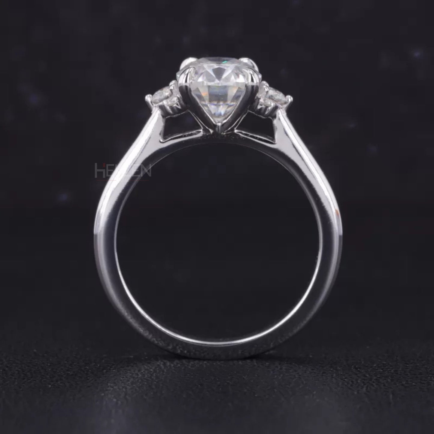 Floral Illusion Oval Cut Center & Round Side Moissanite Proposal Ring