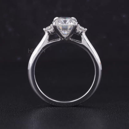 Floral Illusion Oval Cut Center & Round Side Moissanite Proposal Ring