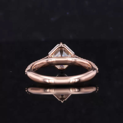 Asscher Cut Moissanite Solitaire Ring with Pave Diamond Shank