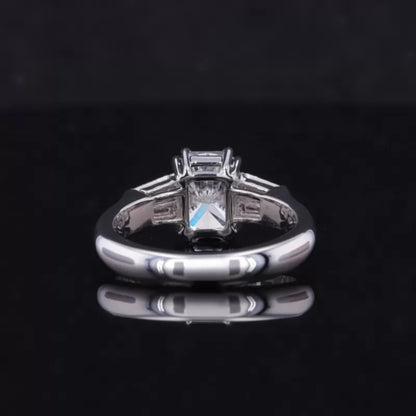 Emerald and Tapered Baguette 3 Stone Ring