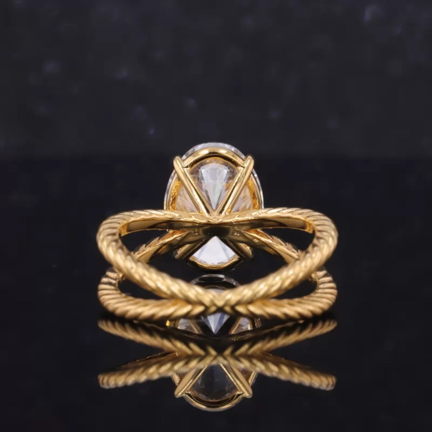 Twisted Crossed Shank Oval Cut Moissanite Solitaire Engagement Ring
