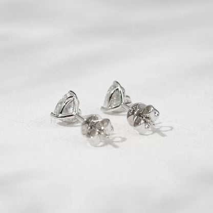 Heart cut solitaire three prong Moissanite Studs