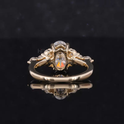 Oval Moissanite Solitaire & Round Cut Vintage Cluster Ring