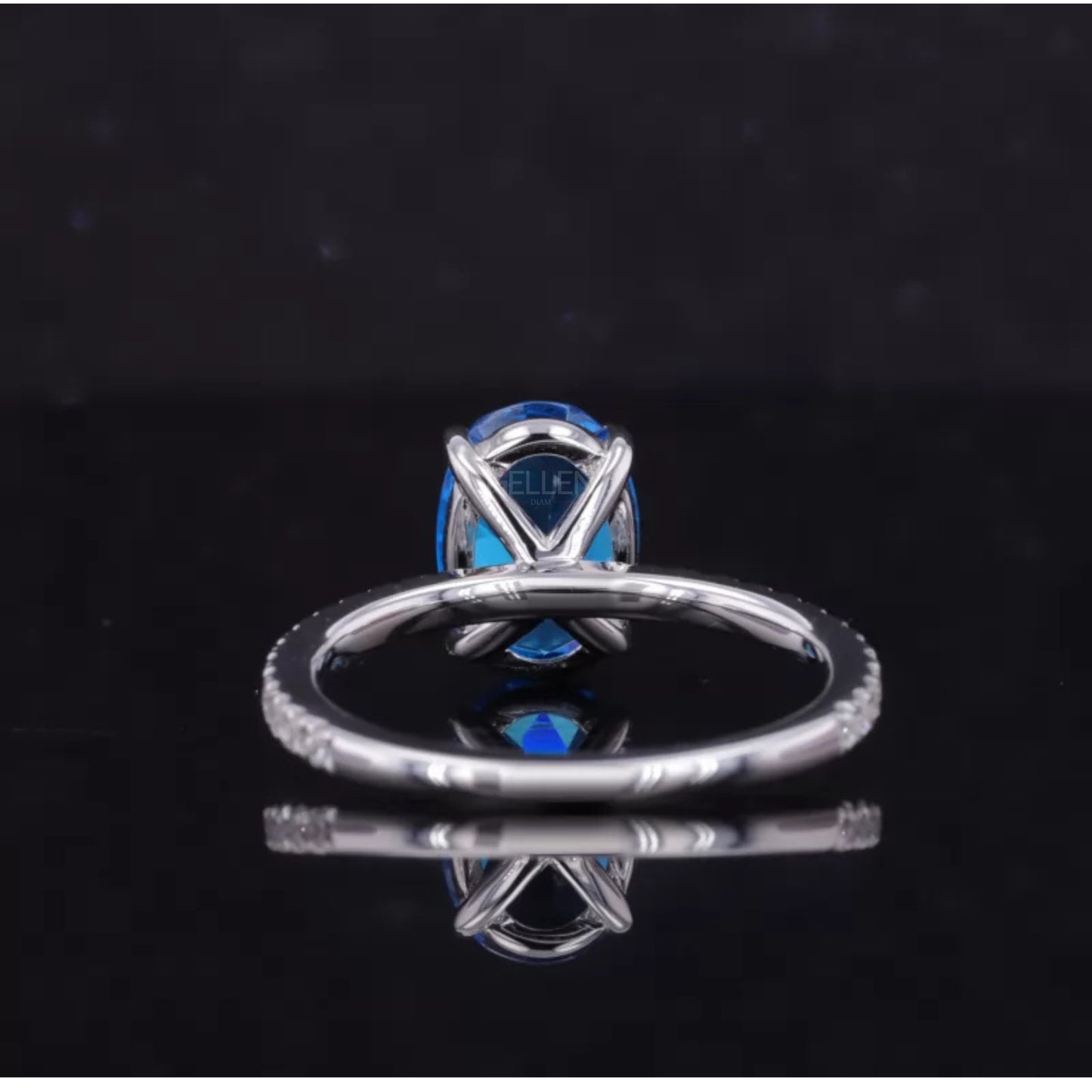 Blue Solitaire Oval Cut Moissanite Bridal Ring