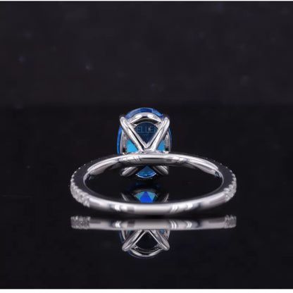 Blue Solitaire Oval Cut Moissanite Bridal Ring