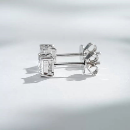 Princess Cut Solitaire Moissainte Studs-Sterling Silver 925