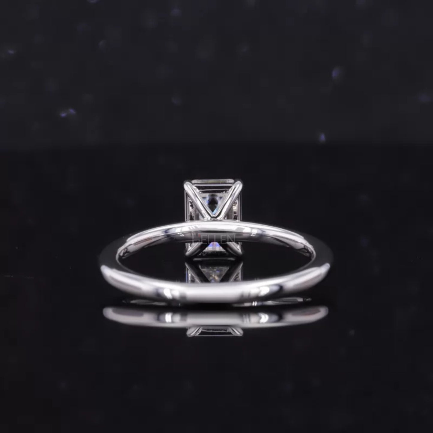 Emerald Cut Moissanite Solitaire with Tiger Prongs 925 Silver Ring