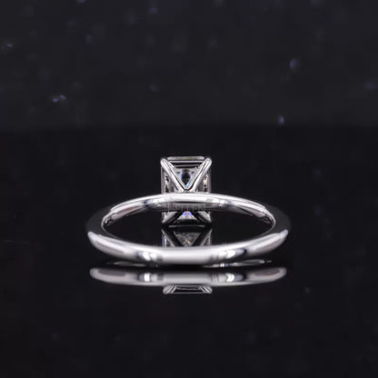 Emerald Cut Moissanite Solitaire with Tiger Prongs 925 Silver Ring