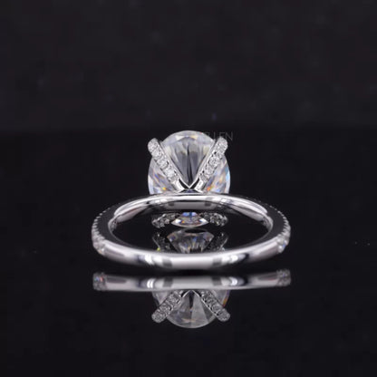 Oval Cut Moissanite Solitaire with Diamonds on Tiger Prongs Ring