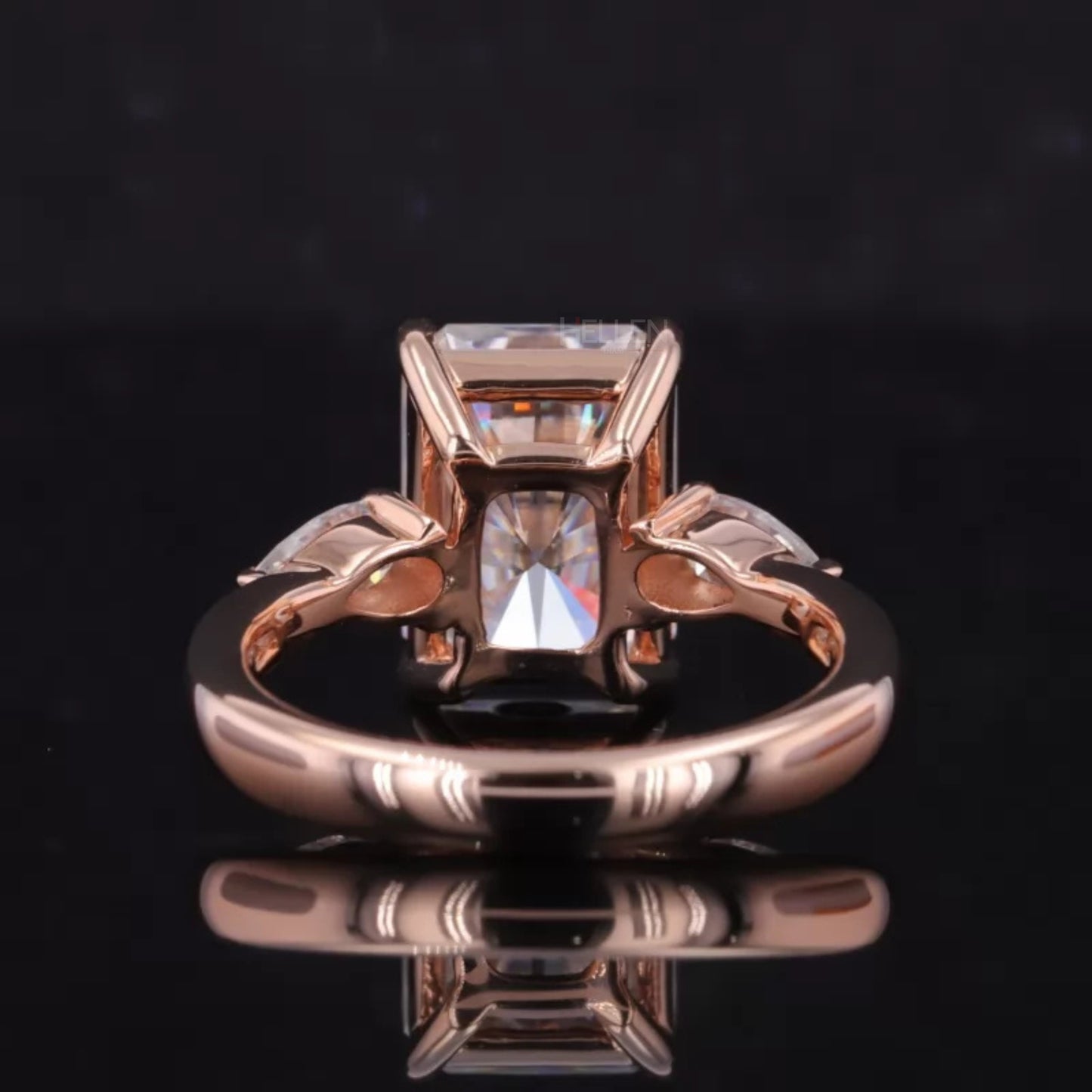 3 Stone Pear and Radiant Cut Moissanite Ring Pear Cut Side Stone - 925 Silver