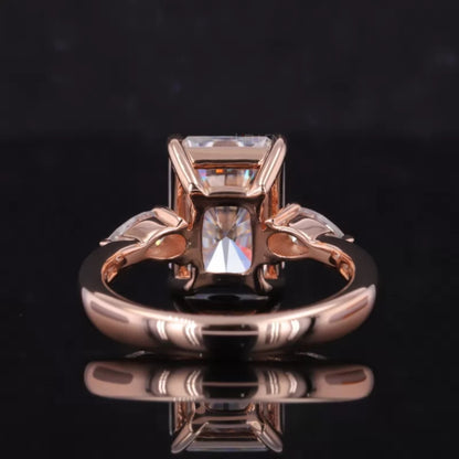 3 Stone Pear and Radiant Cut Moissanite Ring Pear Cut Side Stone - 925 Silver