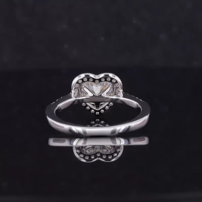 Heart Illusion Halo Round Cut Moissanite Solitaire Proposal Ring