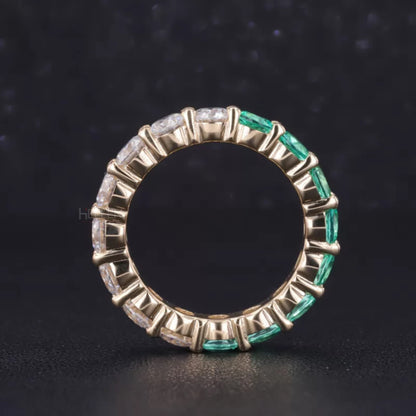 Half Green Gemstone & Moissanite Round Cut 2-in-1 Wedding Band