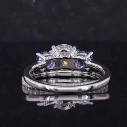 3 stone Round Cut Moissanite Bridal Ring Set