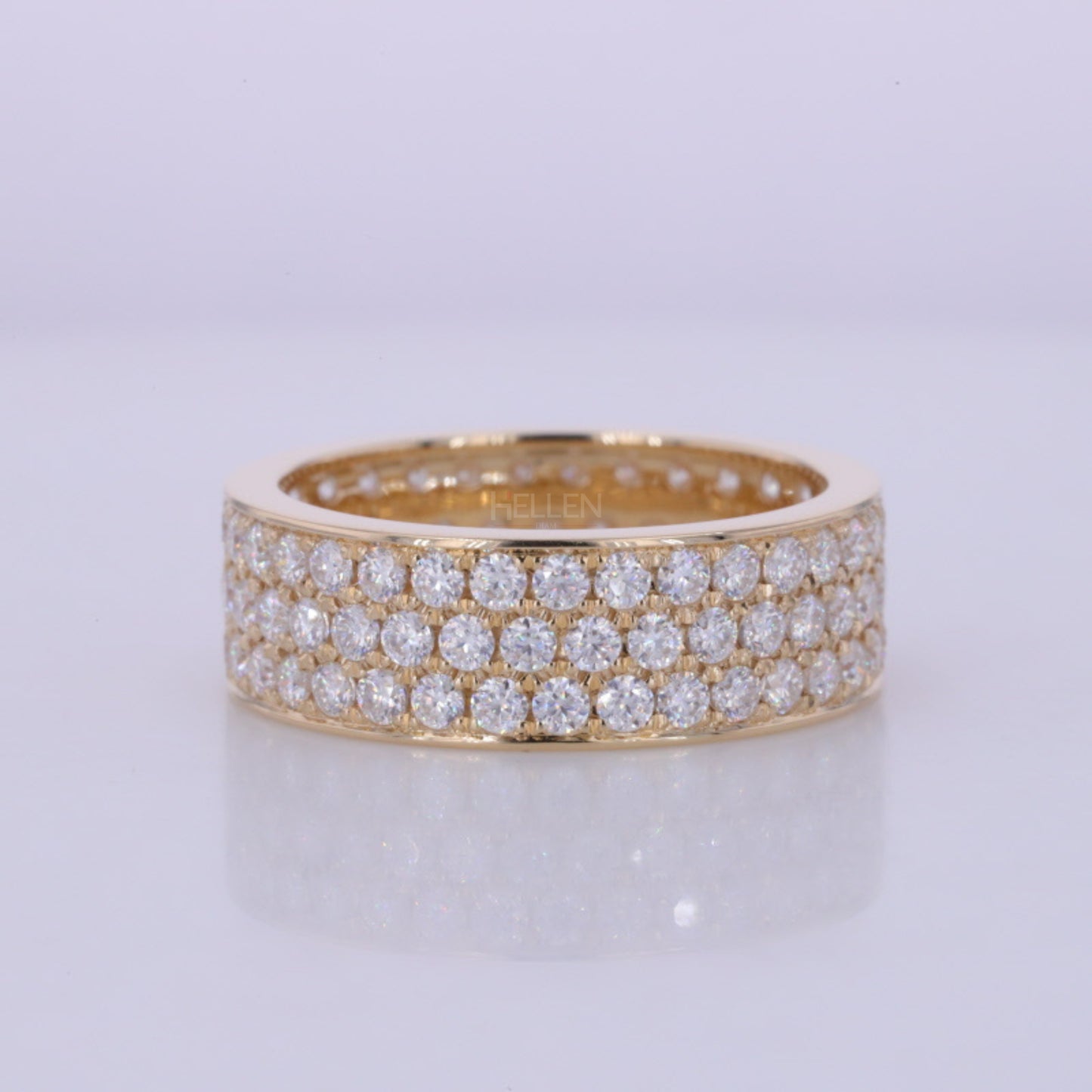 Round Cut 3 Lines Full Eternity Wedding Band