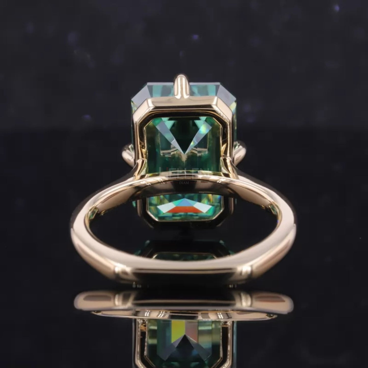 Green Emerald Cut Solitaire Moissanite Engagement Ring