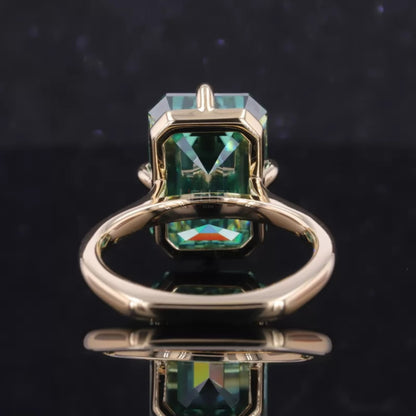 Green Emerald Cut Solitaire Moissanite Engagement Ring