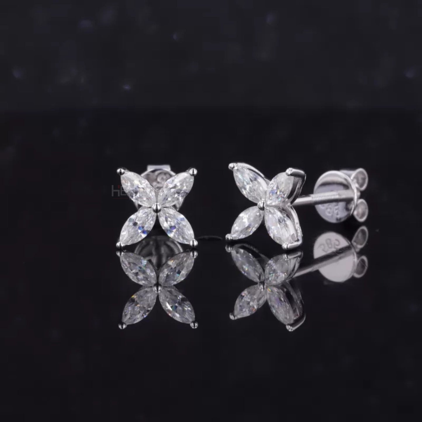 Leaf style Marquis Cut Moissanite Studs For Everyday 925 Silver