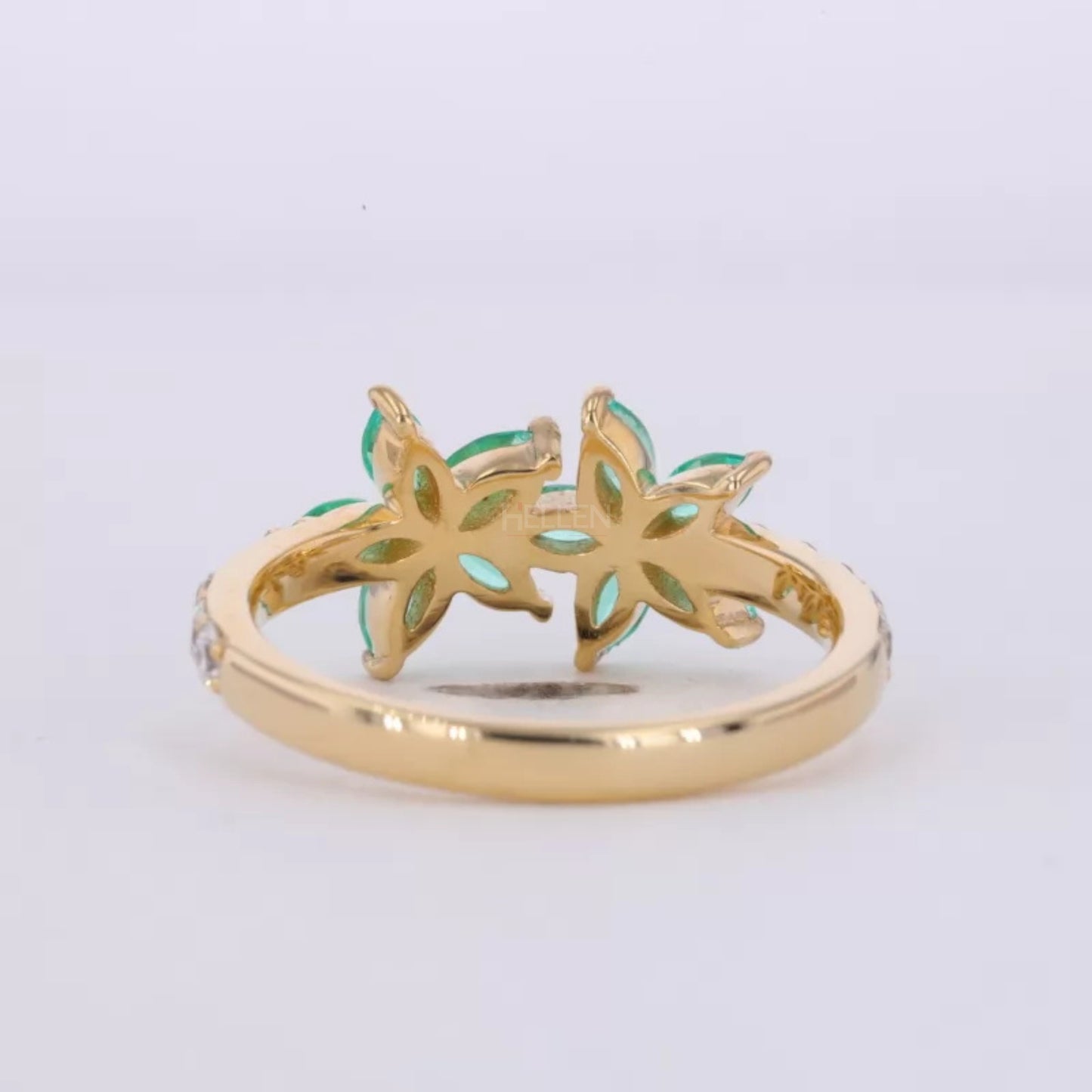 Exclusive Green Gemstone and Moissanite  Floral Ring