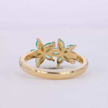 Exclusive Green Gemstone and Moissanite  Floral Ring