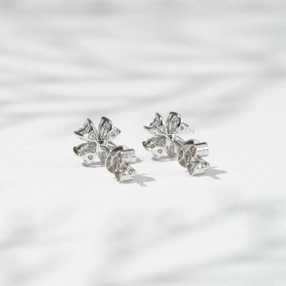 Sterling 925 Heart Cut Moissanite Elegant Floral Design Studs