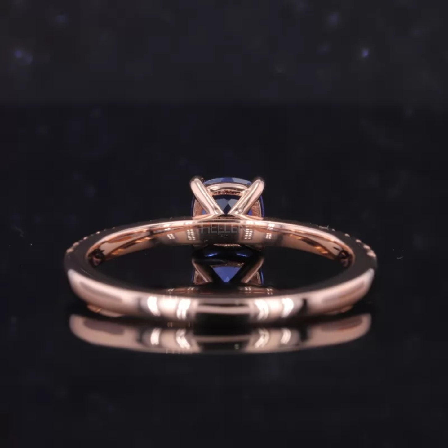 Cushion Cut Blue Sapphire Solitaire & Round Moissanite Ring