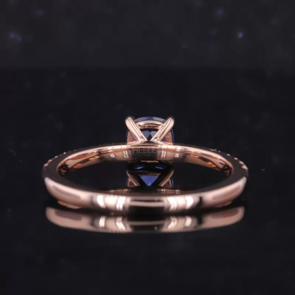 Cushion Cut Blue Sapphire Solitaire & Round Moissanite Ring