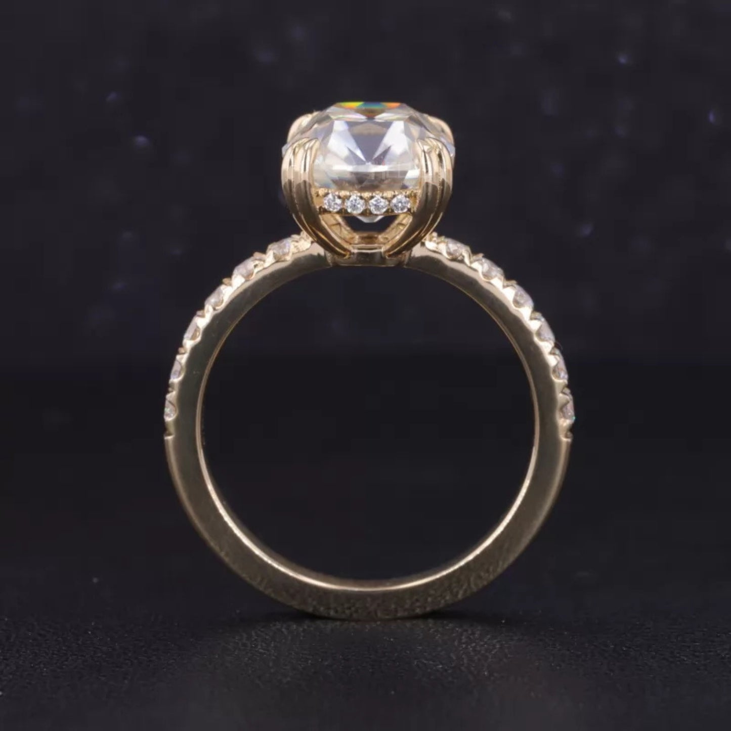 Elongated Cushion Cut Moissanite Solitaire Engagement Ring