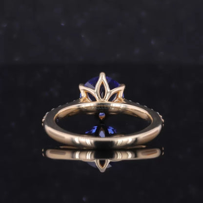 Solitaire Gemstone Ring with Pave and Claw Prong Setting
