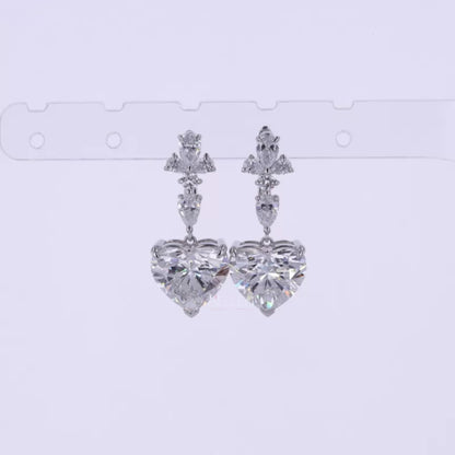 Heart Cut Moissanite Drop Earrings - Elegant Sterling Silver Dangle Earrings