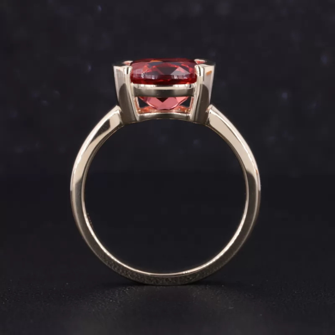 East to West Oval Cut Garnet Gemstone Solitaire Engagement Ring