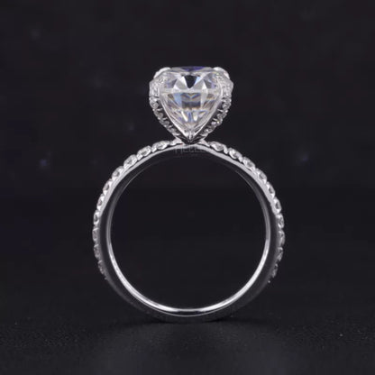 Oval Cut Moissanite Solitaire with Diamonds on Tiger Prongs Ring