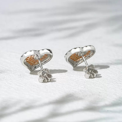 Pink Gemstone And Colorless Moissanite Heart shaped Studs
