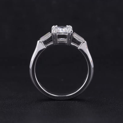 Emerald and Tapered Baguette 3 Stone Ring