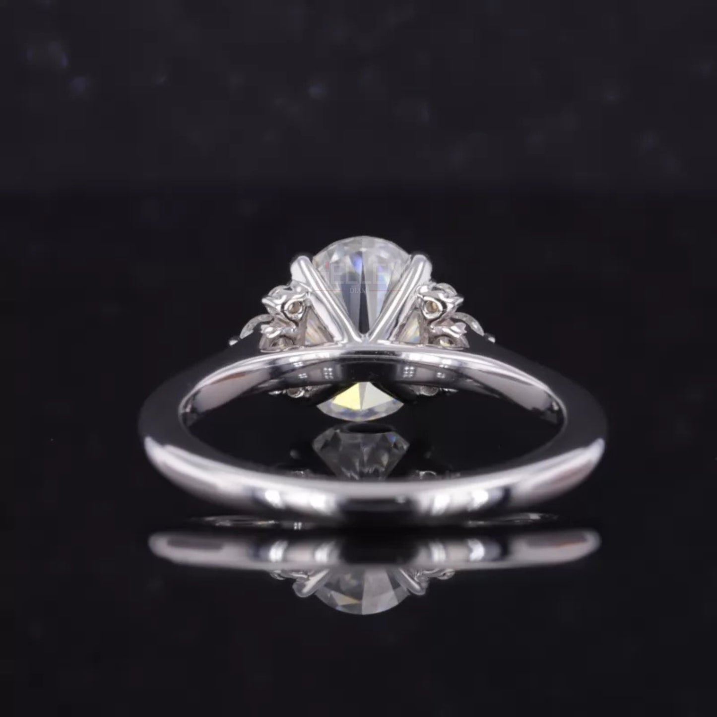 Floral Illusion Oval Cut Center & Round Side Moissanite Proposal Ring