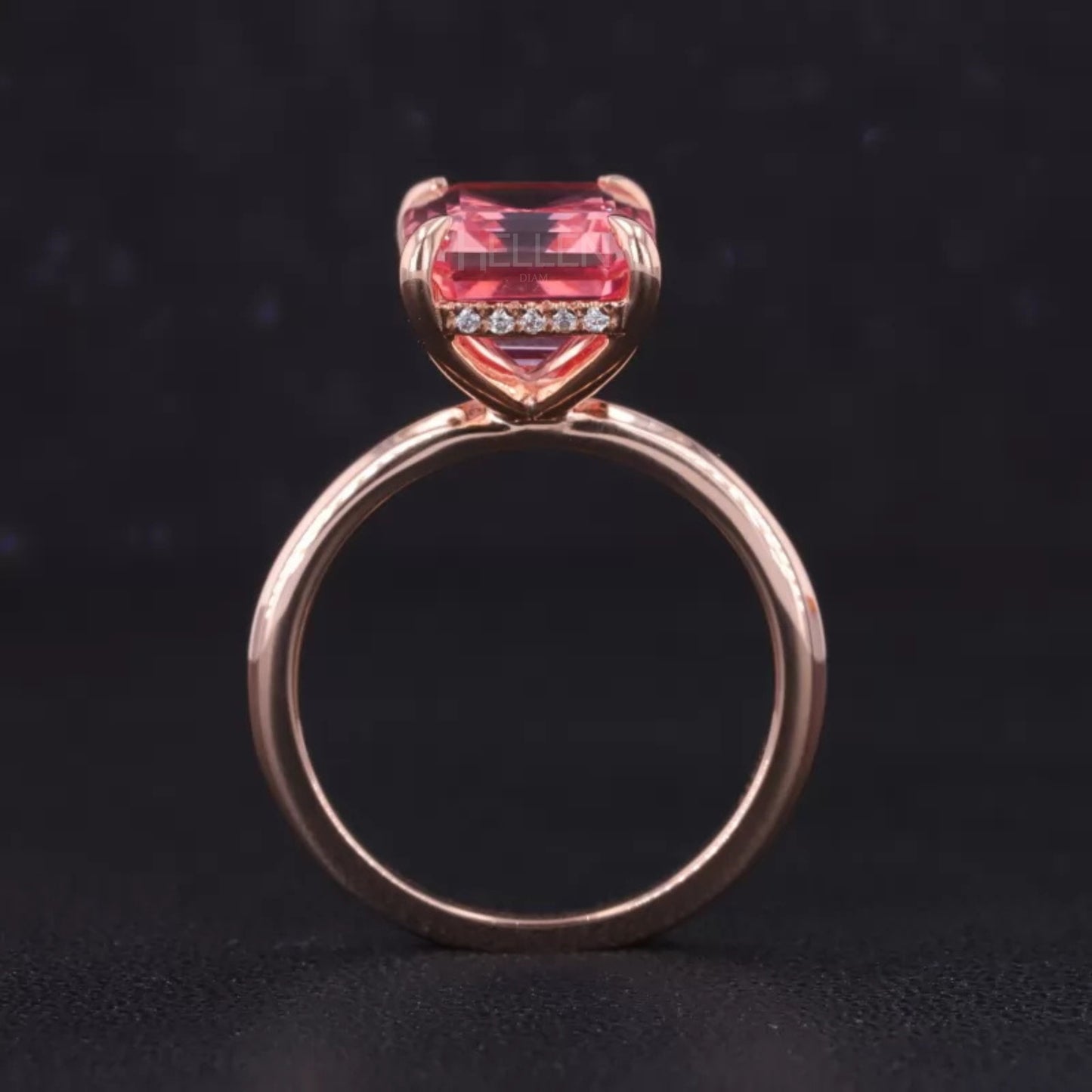 Pink Emerald Cut Gemstone Semi-Precious Halo Ring