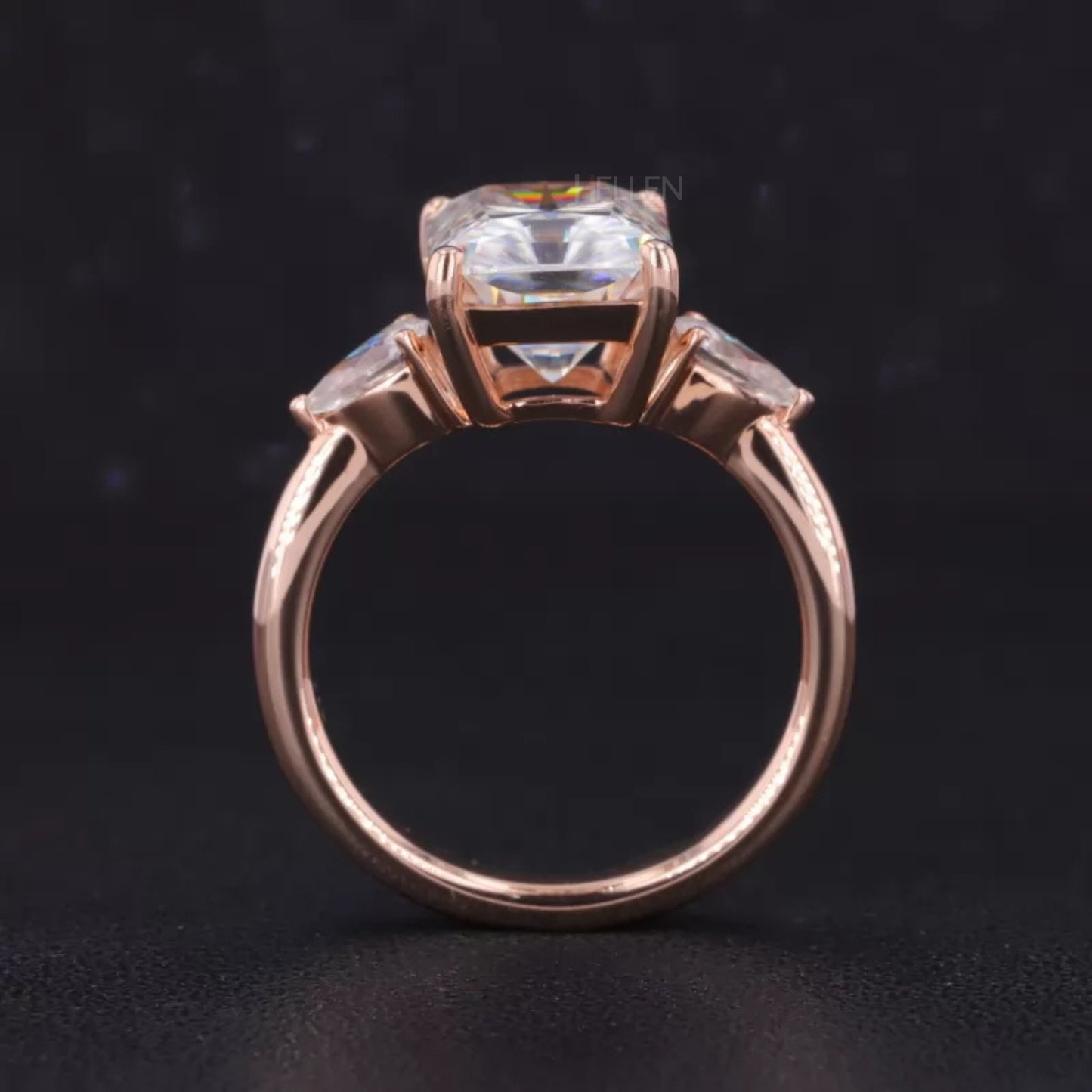 3 Stone Pear and Radiant Cut Moissanite Ring Pear Cut Side Stone - 925 Silver