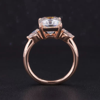 3 Stone Pear and Radiant Cut Moissanite Ring Pear Cut Side Stone - 925 Silver